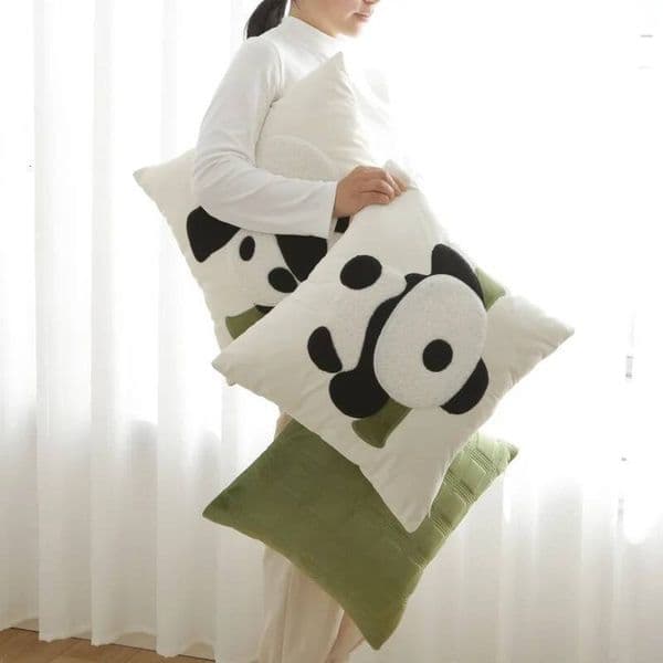 45X45cm Panda Pillowcase Cute Bamboo Garden Embroidered Cushion Green Series Sofa Pillow Cover Living Room Decor