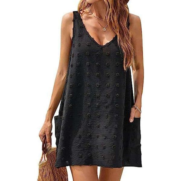 2024 Summer European And Women's Plus Size Chiffon V-neck Tank Top Fresh Sweet Jacquard Ball Straps Casual Dress Women