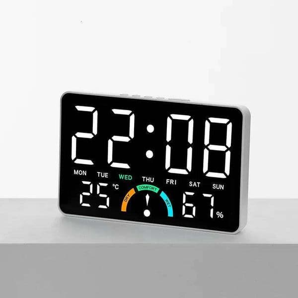 1PC Large LED Digital Clock, Indoor Thermometer Hygrometer, Alarm Clock with Big Digits for home decor 26L0122