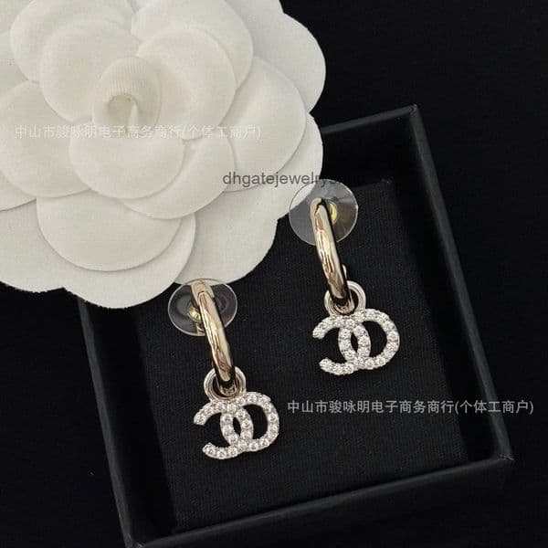 cc earrings Top Quality Double c letter Stud Designer Jewelry channels Earrings Round Crystal Rhinestone Pearl diamond pendant Earring 1EHA