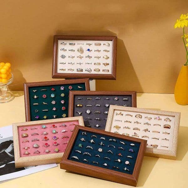Fashion Display Plate Ear Studs Bracelet Jewelry Storage Wood Organizing Box Ring Tray 26Y0122