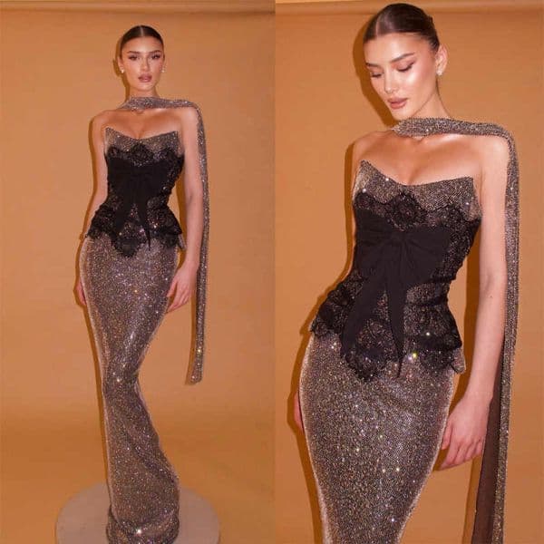 Sexy Lace Shiny Strapless Sequined Sleeveless Mermaid Formal Evening Dresses Birthday Party Prom Gowns Customized 2026 new