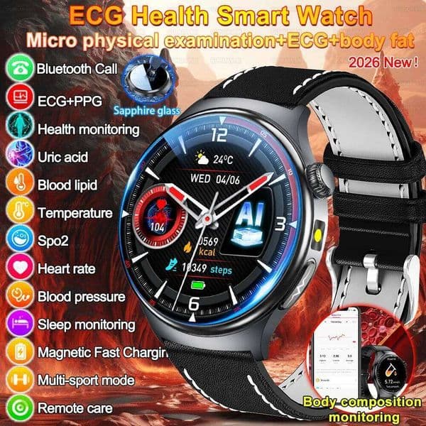 2026New Health Diagnosis Smart Watches Sport ECG Heart Rate Blood Pressure Uric acid Waterproof Smartwatches For Men women 26Y0122