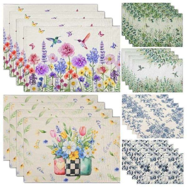 Flower Print Linen Placemats Dish Insulation Anti-slip Mat Desktop Protector for Protect Kitchen Living Room Countertops 26H0122