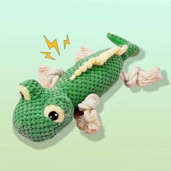Interactive Squeaky Lizard Shape Dog Plush Toys with Rope Relieve Boredom Durable Chewing Toy Teeth Cleaning for Puppies 26W01122