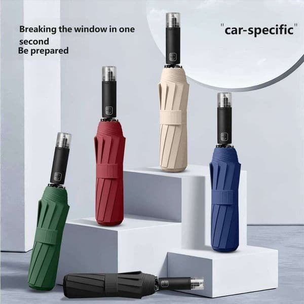 New model 10-rib premium automotive fully automatic oversized sun-proof business umbrella with emergency window breaker 26Y0122