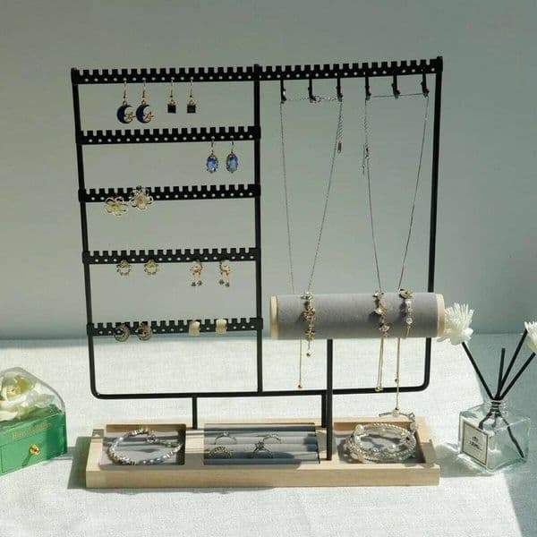 Display Rack Earrings Ring Necklace Watch Shelf Organizer Bracelet Stand Holder Storage with Jewelry Tray 26Y0122