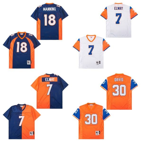 John Elway Denver Peyton Manning BroncosS Football Jerseys Terrell Davis Shannon Sharpe Karl Mecklenburg Steve Atwater Champ Bailey White Blue Orange Size S-3XL