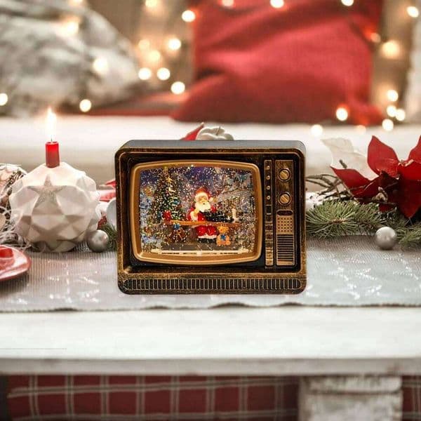 Christmas Santa Claus Music Box Ornament TV Shaped Decorative Art Xmas Scene Decor for Dining Table Wedding Cafes Restaurants 26W01212