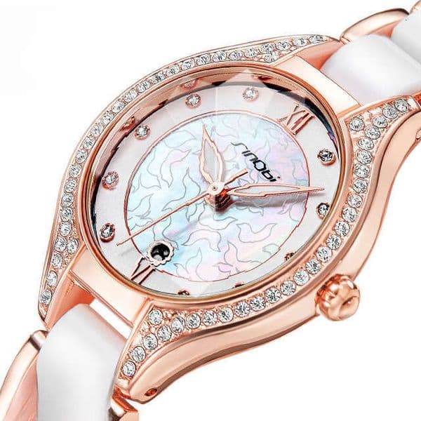 Elegant Luxury Mother-of-Pearl Quartz Calendar Women's Watch Waterproof diamond inlaid stainless steel watch band Fashion Decorative Bracelet