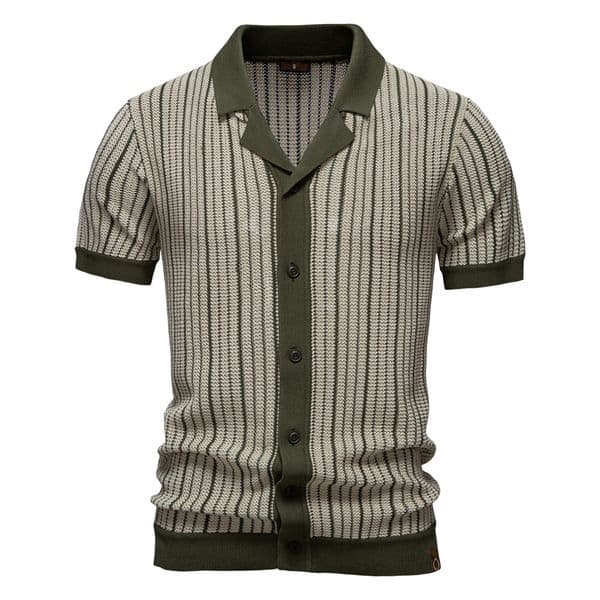 2026 Summer New Men's Short sleeved Knitted Polo Stripe Fashion Business Polo Shirt for Men