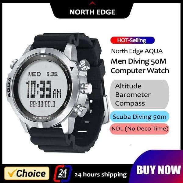 NORTH EDGE Mens Smart Professional Dive Computer Watch Scuba Diving NDL No Deco Time 50M Altimeter Barometer Compass New 26Y0122