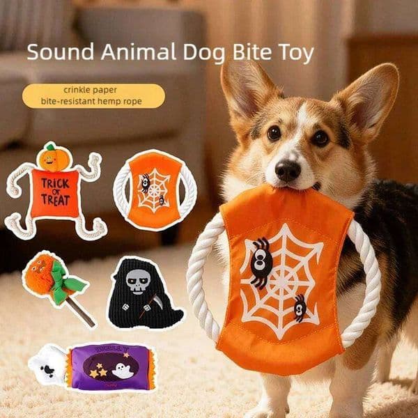 Halloween Plush Dog With Squeaker Bite Resistant Molar Toy Self Amusement Boredom Breaker Interactive Pet Chew Supplies 26W01122