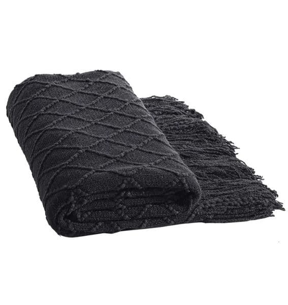 Gift Fall Black Throw Blanket for Couch-Soft Boho Bed Throw BlanketsCozy Knitted Throw BlanketOversized Knit Farmhouse Blanket 260121BJ