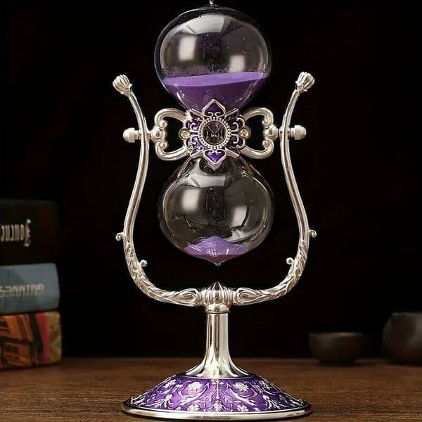 1PC Elegant Vintage Glass U-Shaped Hourglass with Metal Stand Non-Electric Battery-Free Timer for Office Study Desk Decor 26H0122