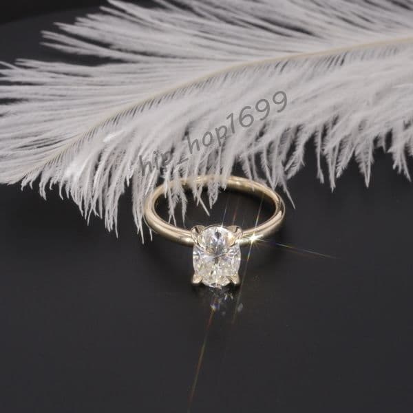 Starsgem Moissanite Ring 14k Yellow Gold Elongated Oval Moissanite Ring in Stock