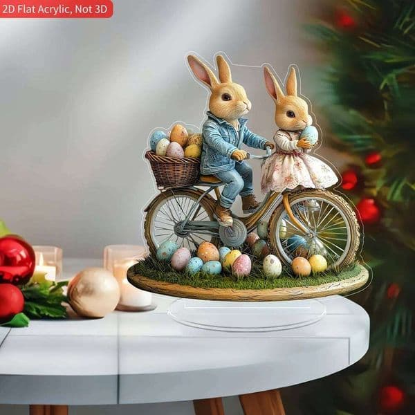 New Easter 2D Visual Rabbit Ornaments Acrylic Desktop Cartoon Crafts Ornaments, Holiday Decoration Gifts 26W01212