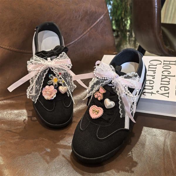 Sweet Cool Pink Series Pearl Lace Bow Buckle Ballet Style Flower Bear Heart Shoe Decoration