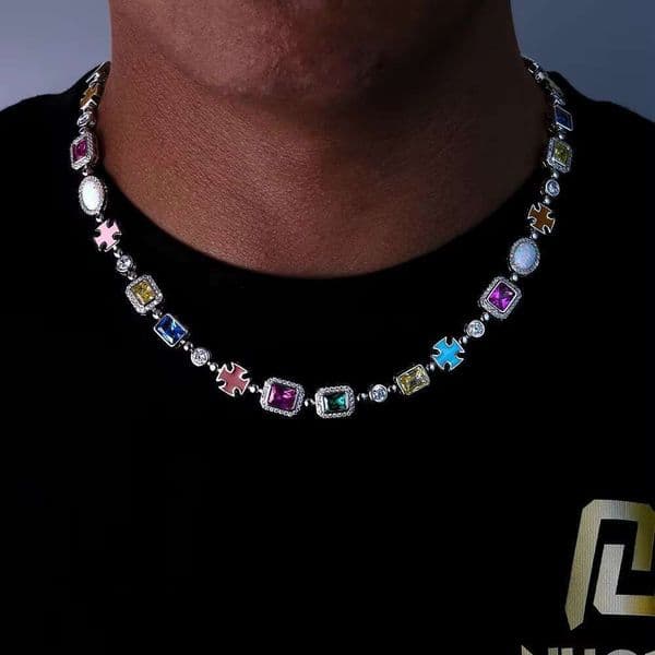 Mixed 10mm cross tennis enamel pearl zircon stone geometric pattern chilled chain necklace bracelet