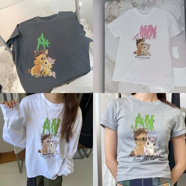 Women's T-Shirt Designer T-Shirts Horse Year Print Gray Cotton Short Sleeve Long Sleeve T-Shirt