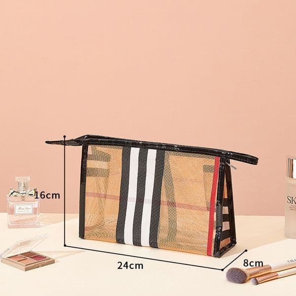 2026 Mesh double-layer cosmetic bag PVC large-capacity toiletries bag multi-functional travel waterproof storage bag transparent three-piece set