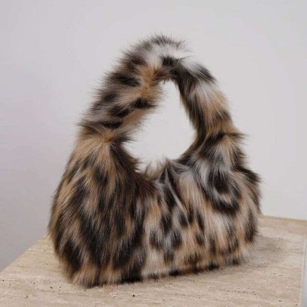 Oloey Leopard Plush Women's Hobos Underarm Bag Y2k Hot Girls Furry Clutch Shoulder Bags Luxury Faux Fur Female Fluffy Small Handbags
