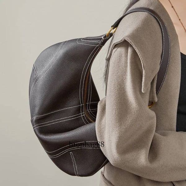 Burminsa Cow Genuine Leather Crescent Underarm Shoulder Bags For Women 2025 Luxury Designer Crossbody Hobos Work Ladies Handbags