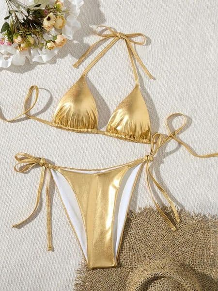 Women's Swimwear Halter String Bikinis 2026 Triangle Swimsuit Women Sexy Gold Female Bathers Bathing Swimming Swim Suit Beachwear XL
