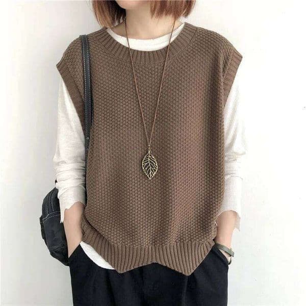 2025 Autumn and Winter Fashion Series New Women's Elegant Knitted Bottom Wool Vest Irregular Round Neck Outer Sweater Jumper