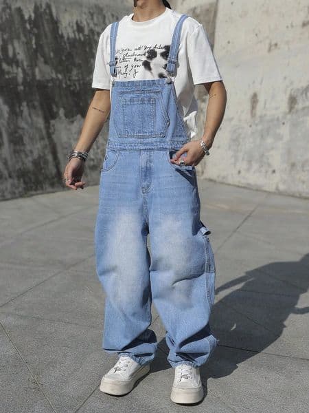 Mens Loose Light Blue Denim Overalls WideLeg Style a MustHave for Street Fashion Outfits jumpsuits man 260120