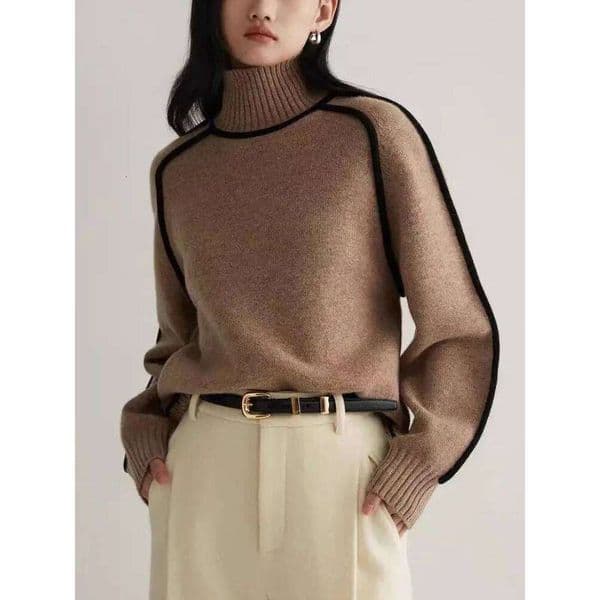 2024 Autumn/Winter Fashion New Women's Elegant Knitted Hoodie Half High Collar Long Sleeve Splicing Commuter Style Warm Sweater