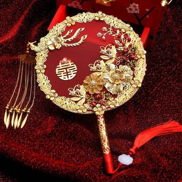 Chinese Style Wedding Dress Bridal Hand Handmade Luxurious Phoenix Flower Round Xi Fans Red/Gold Xiuhe Hanfu Photo Props ddmydog