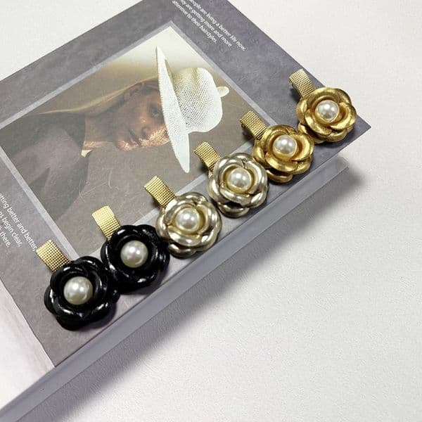 Earrings Camellia Pearl Drop Design For Women French Minimalist Alloy PU Fashion Accessory