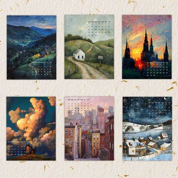 1pc, 2026, Art Stunning Landscapes, 12 Unique Designs, Wall Calendar, Birthdays, Christmas, New Year Gift 26Y0123