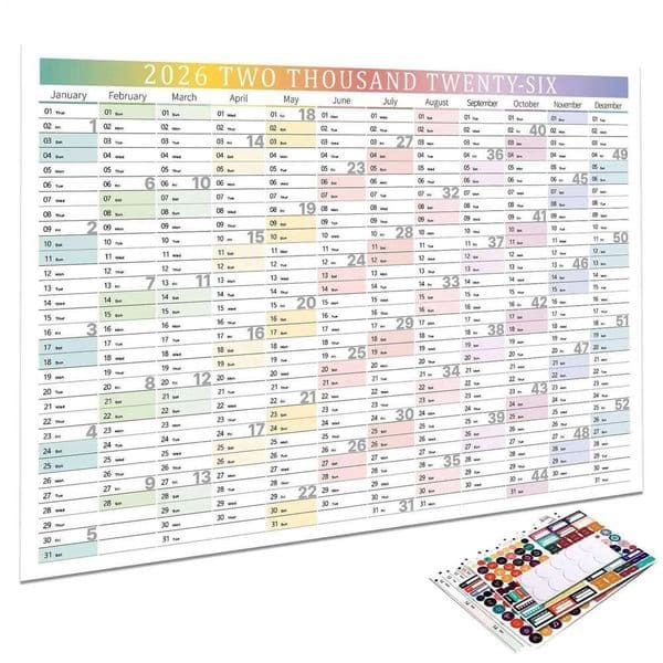 2026 new year With Stickers Writing Schedule Monthly Planner Yearly Wall Calendar Poster For Home Office School 26Y0123