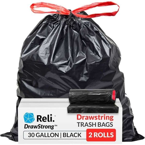 Heavy Duty 30 Gallon Trash with Drawstring, 150 Count Black Large Garbage Bags 26W0123