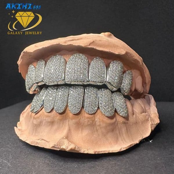 Custom Diamond Grillz 18k Gold Plated 925 Sterling Silver Vvs Moissanite Diamond Hip Hop Iced Out Grillz for Teeth