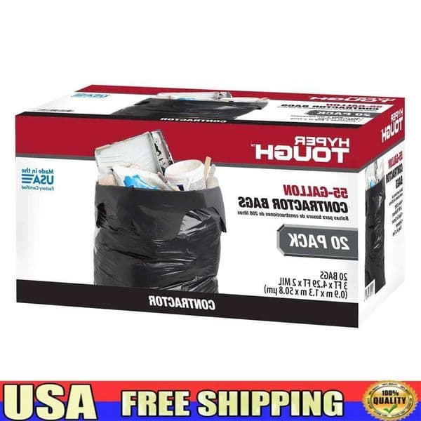 Heavy Duty 55 Gallon Contractor Trash 20 Count Flap Tie Closure Puncture Tear Resistant Versatile Cleanup Bags 26W0123