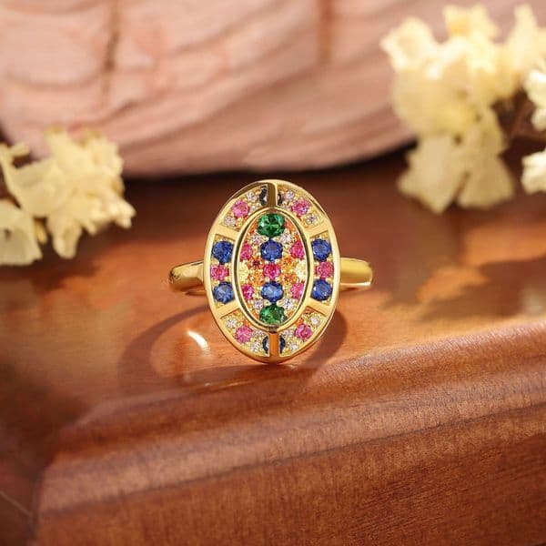 Bohemian Luxury Ethnic Style Colorful Zircon Oval Creative Simple Fashion Personality Ring Jewelry