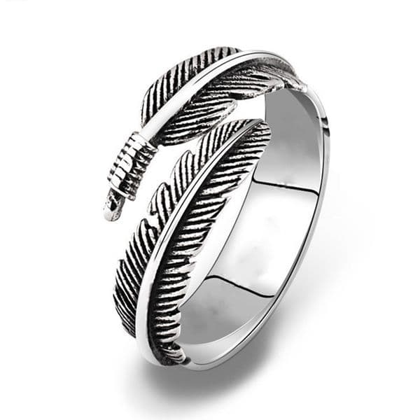 Accessories Luxury Feather Adjustable Open Vintage Couple Ancient Silver Ring Wholesale