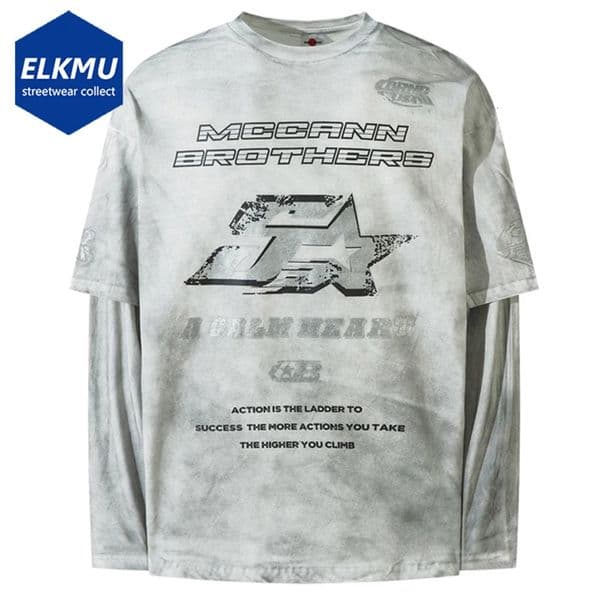Harajuku Vintage Oversized T-shirts Men Streetwear Hip Hop Long Sleeve T Shirts Washed Retro Loose Tee Tops 260121BJ