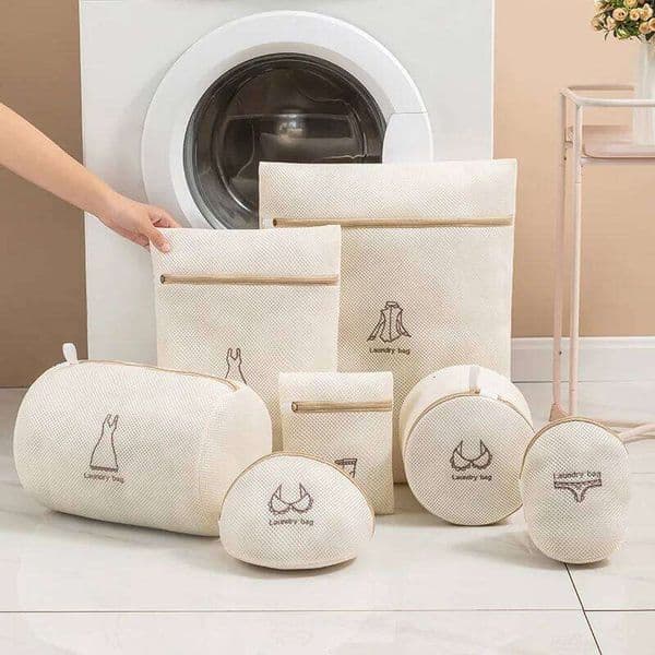 7Pcs/set Embroidered Lingerie Washing Bra Underwear Clothes Dirty Laundry Bag Mesh Wash Basket Home Organization and Storage 26Y0123