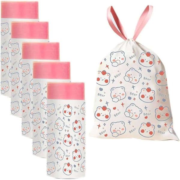 Small Trash 4 Gallon, 100 Count Drawstring Garbage Bags 1.1mil Thick for Kitchen Bathroom Office Home, Pink White 26W0123