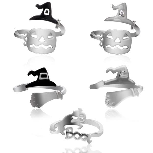 New Luxury Halloween Witch Hat Broom Mop Pumpkin Lantern Hollow Simple Open Ring In Stock