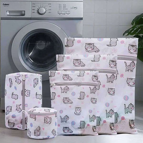 Cute Cat Print Laundry Large Capacity Foldable Washing Bag Distortion Protection Cartoon Storage Bags Household 26Y0123