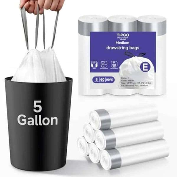 5 Gallon Trash Bags with Drawstring PreCut Design for Efficient Waste Management in Home Office and Bathroom Settings Durab 26W0123