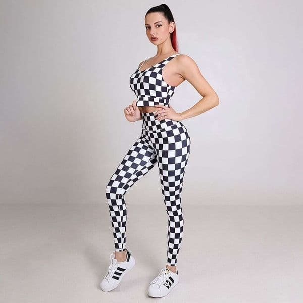 Spring Summer Hot-Selling Checkerboard Print Yoga For Women Professional Running Sports Quick-Dry High Elastic Fitness Wear WKERSIY
