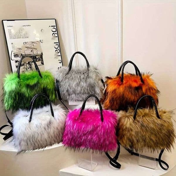 Oloey Fluffy Faux Fur Handbag - 6 Colors,Adjustable Strap,Spacious Zipper Tote.Trendy & Soft Crossbody Purse For Casual Wear.Shop Now! High-End Bag