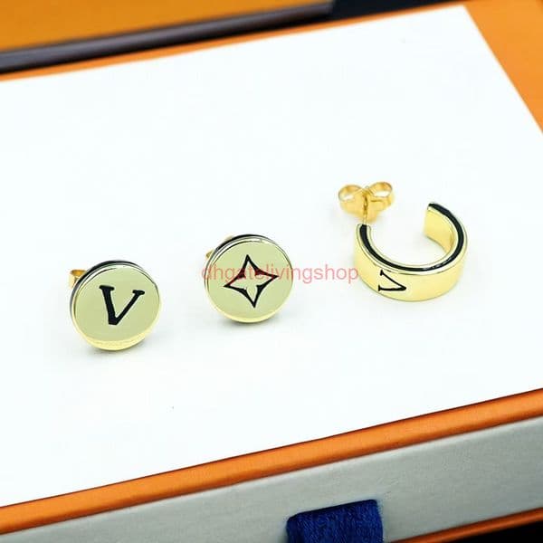 jewelery earring Black V Round Pendant Four-Leaf Flower Earrings Womens Three-Piece Earring Set lou vuttinly