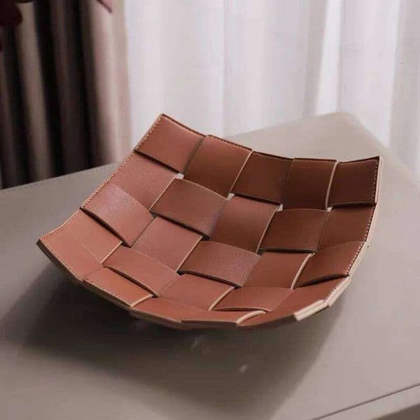 Leather Key Bowl Reversible Phone Wallet Coin Desktop Storage Tray Organizer Square Weave Nightstand